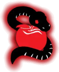 Snake Snack logo of black snake around apple button click to go to home page